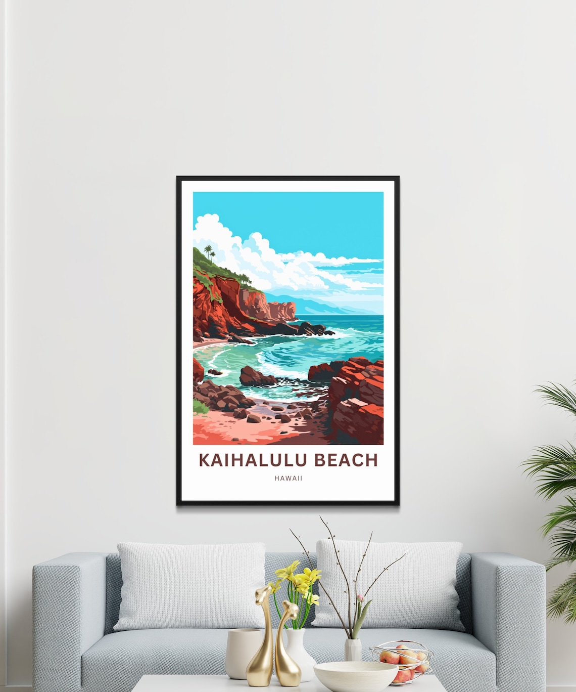 Kaihalulu Beach Hawaii Red Sand Cove Shore Vintage Travel Poster - Image 3