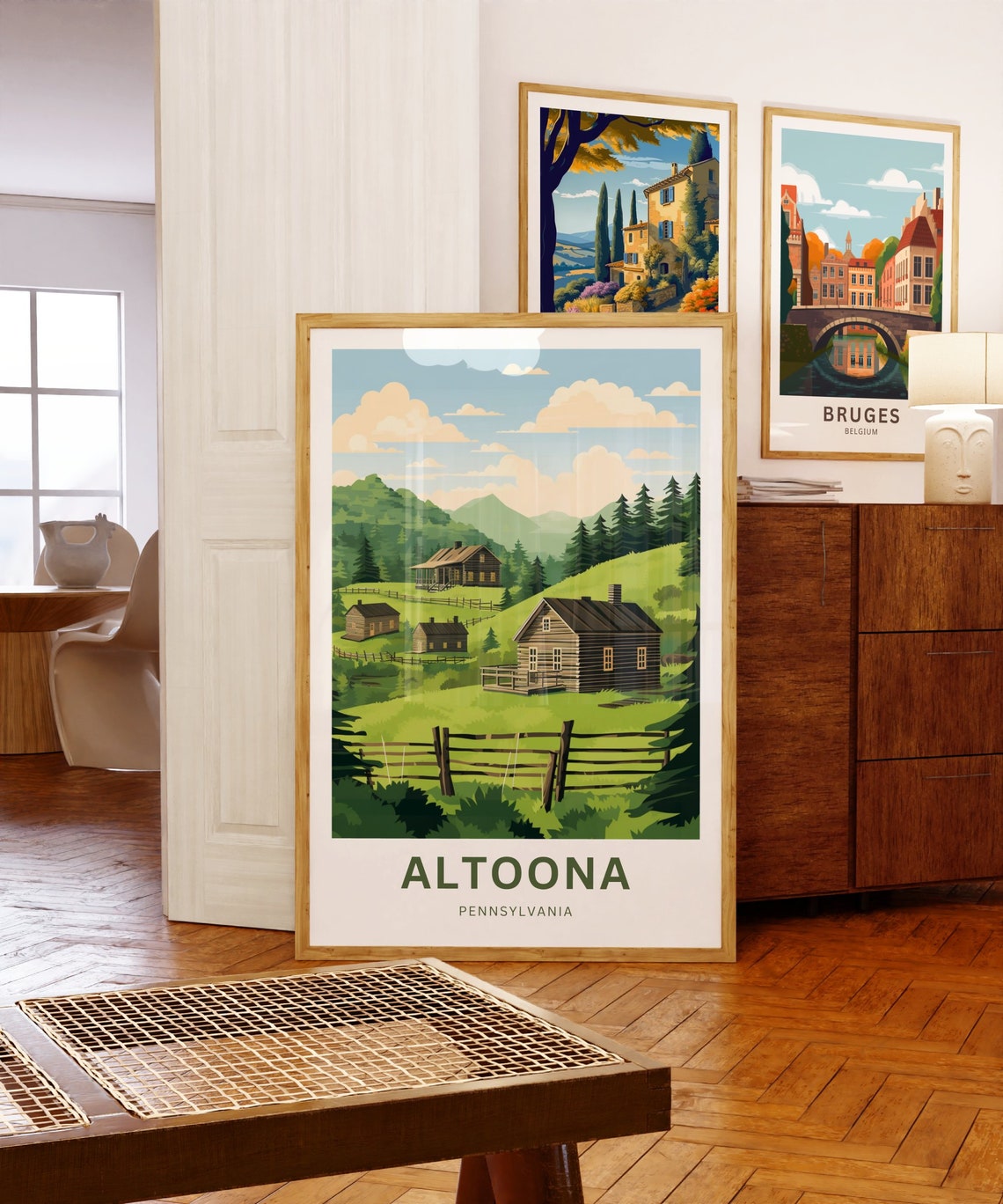 Altoona Pennsylvania Rustic Log Cabin Hillside Travel Poster - Image 5