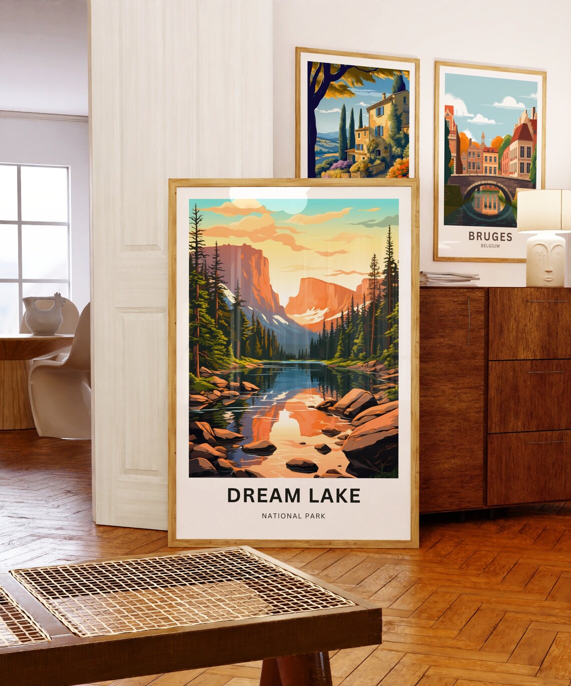 Dream Lake National Park Alpine Reflection Sunset Travel Poster - Image 5