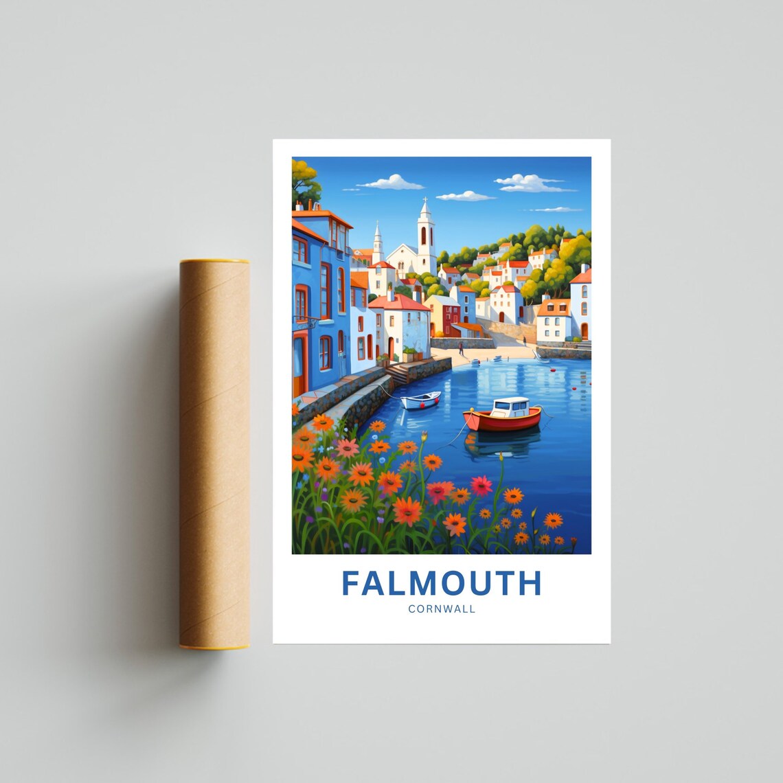 Falmouth Cornwall Harbor Colorful Seaside Town Travel Poster - Image 4