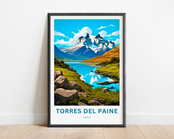 Torres Del Paine Travel Print Poster Chile Wall Art Framed Present Gift Customize Your Text
