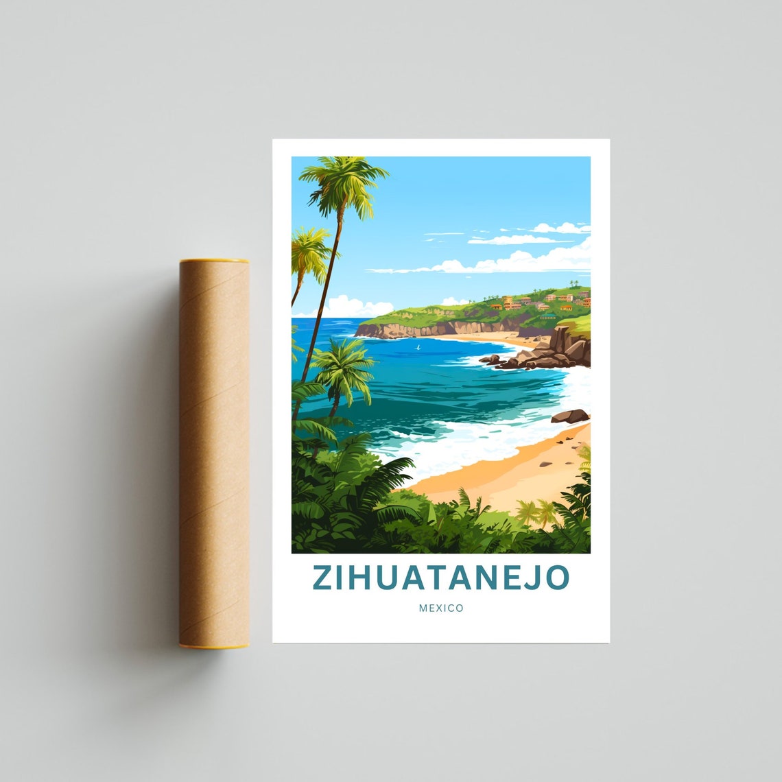 Personalized Zihuatanejo Mexico Coastal Cliffs Custom Text Poster - Image 4