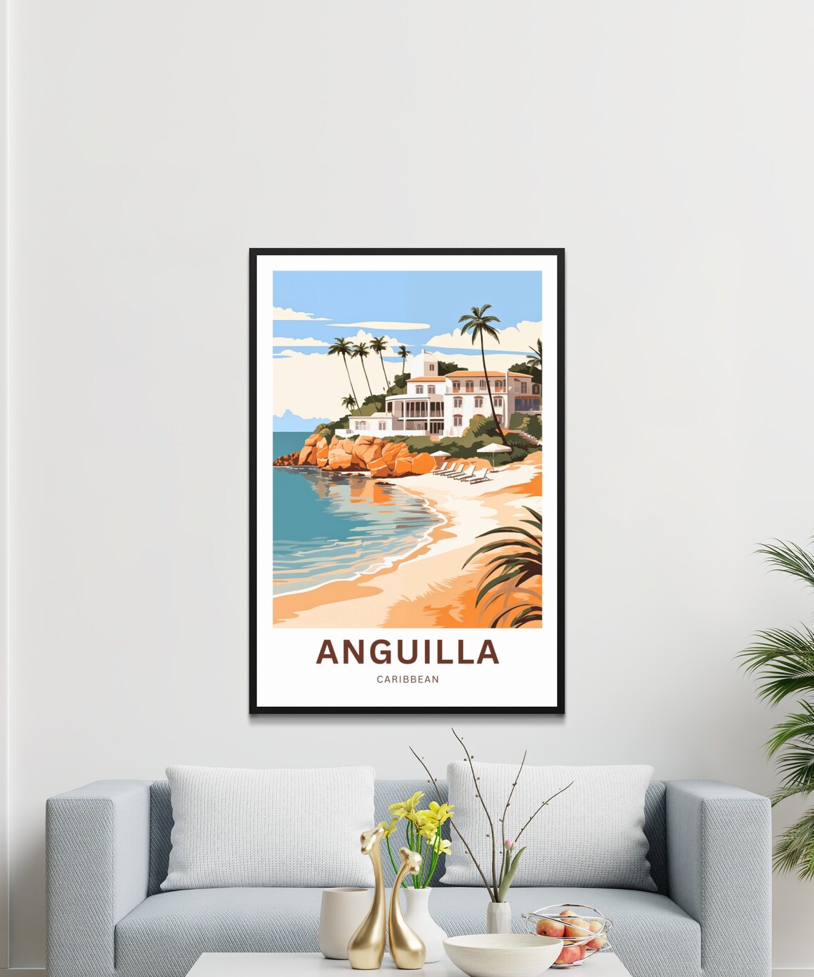 Anguilla Caribbean Seaside Villa Beach Loungers Vintage Travel Poster - Image 3