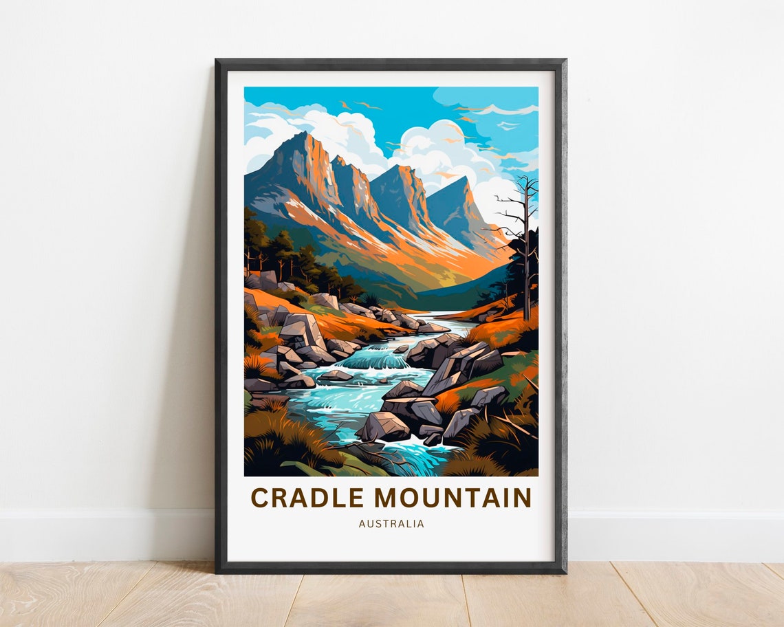 Cradle Mountain Australia Rocky Stream Alpine Peaks Travel Poster