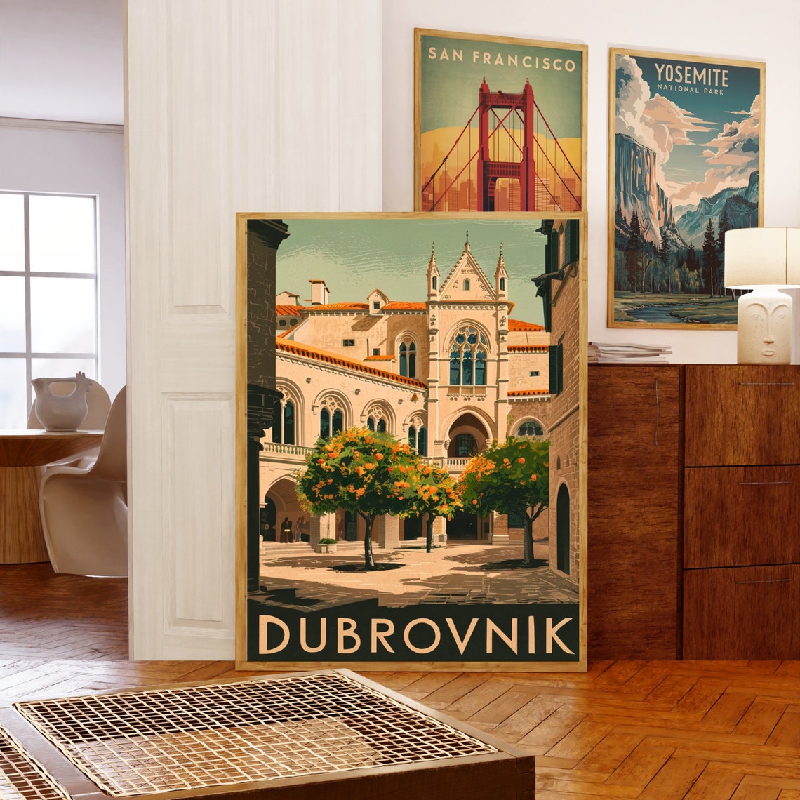 Dubrovnik Croatia Monastery Courtyard Orange Tree Vintage Poster - Image 5