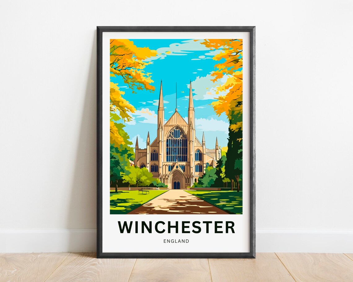 Winchester England Gothic Cathedral Twin Spires Autumn Poster