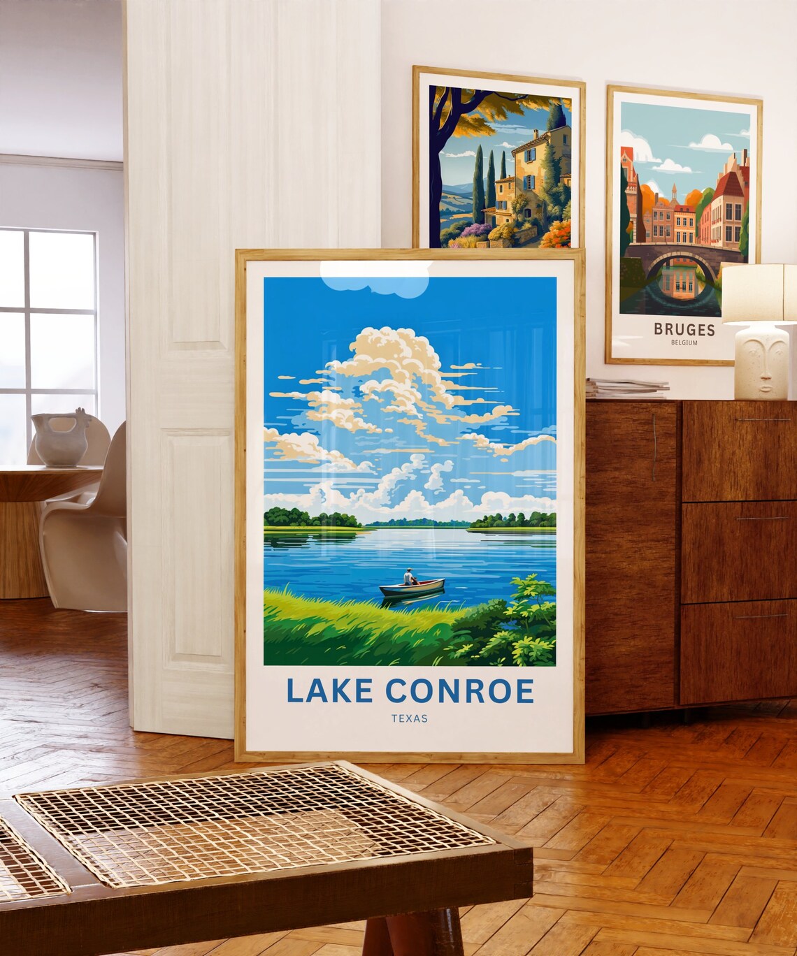 Lake Conroe Texas Fishing Boat Calm Waters Scenic Travel Poster - Image 5