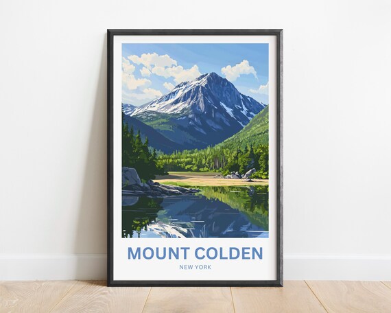 Mount Colden New York Snowcapped Peak Lake Reflection Travel Poster