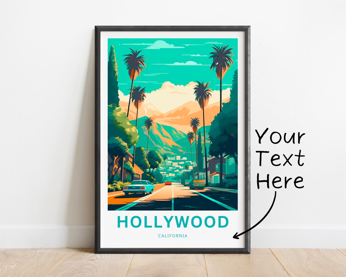 Hollywood California Palm Boulevard Retro Personalized Travel Poster