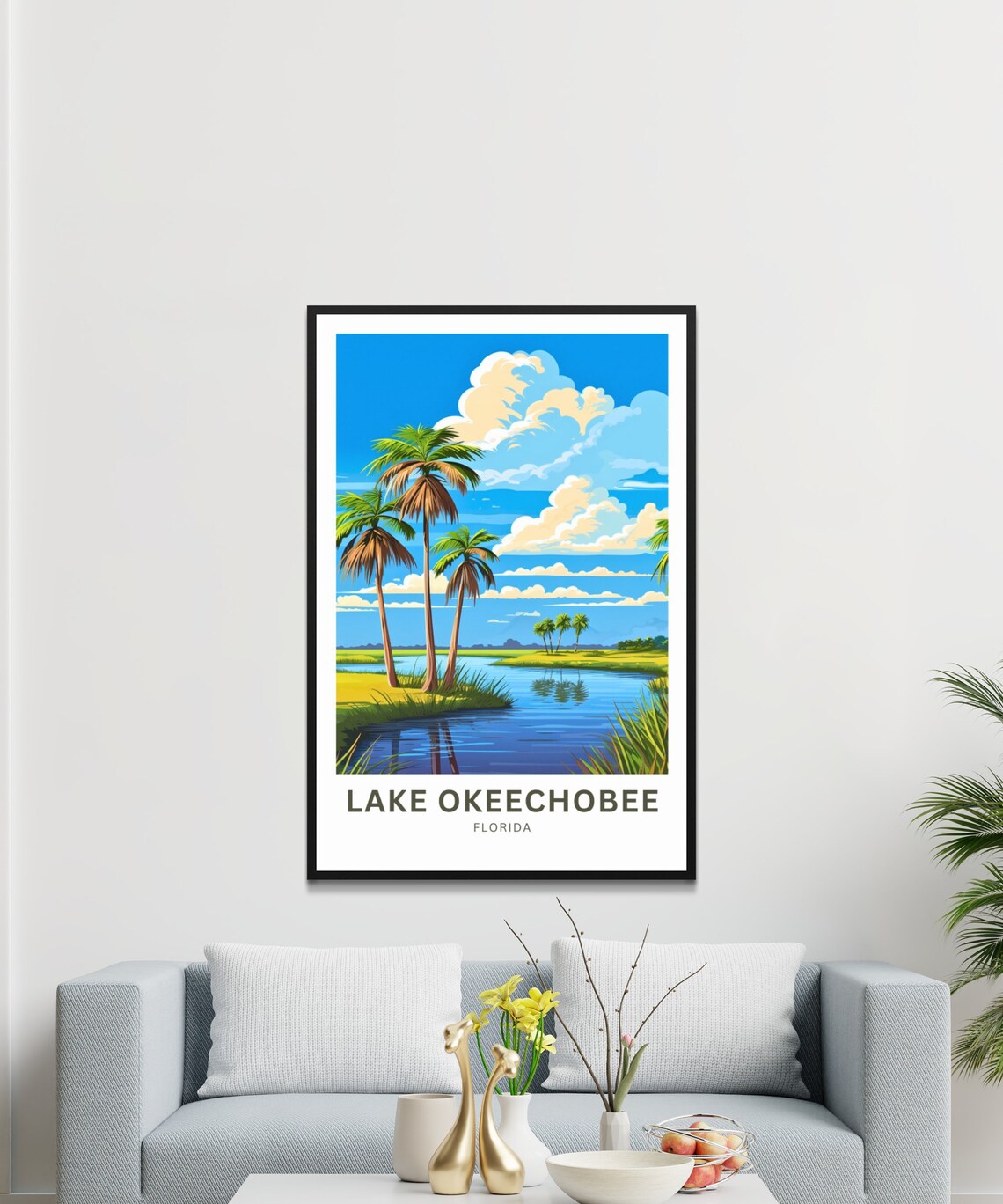 Lake Okeechobee Florida Tall Palms Reflections Travel Art Poster - Image 2
