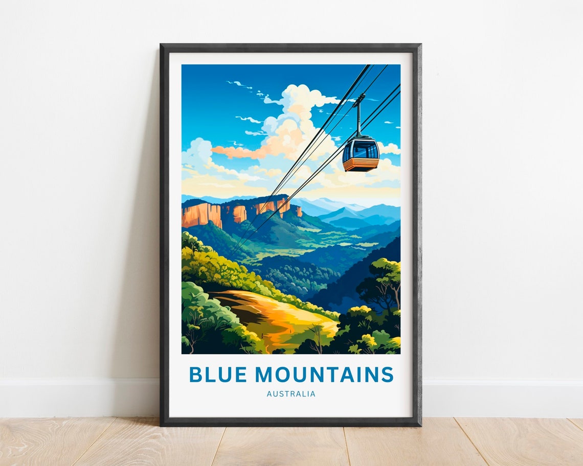 Blue Mountains Australia Sunset Cable Car Cliffs Travel Poster