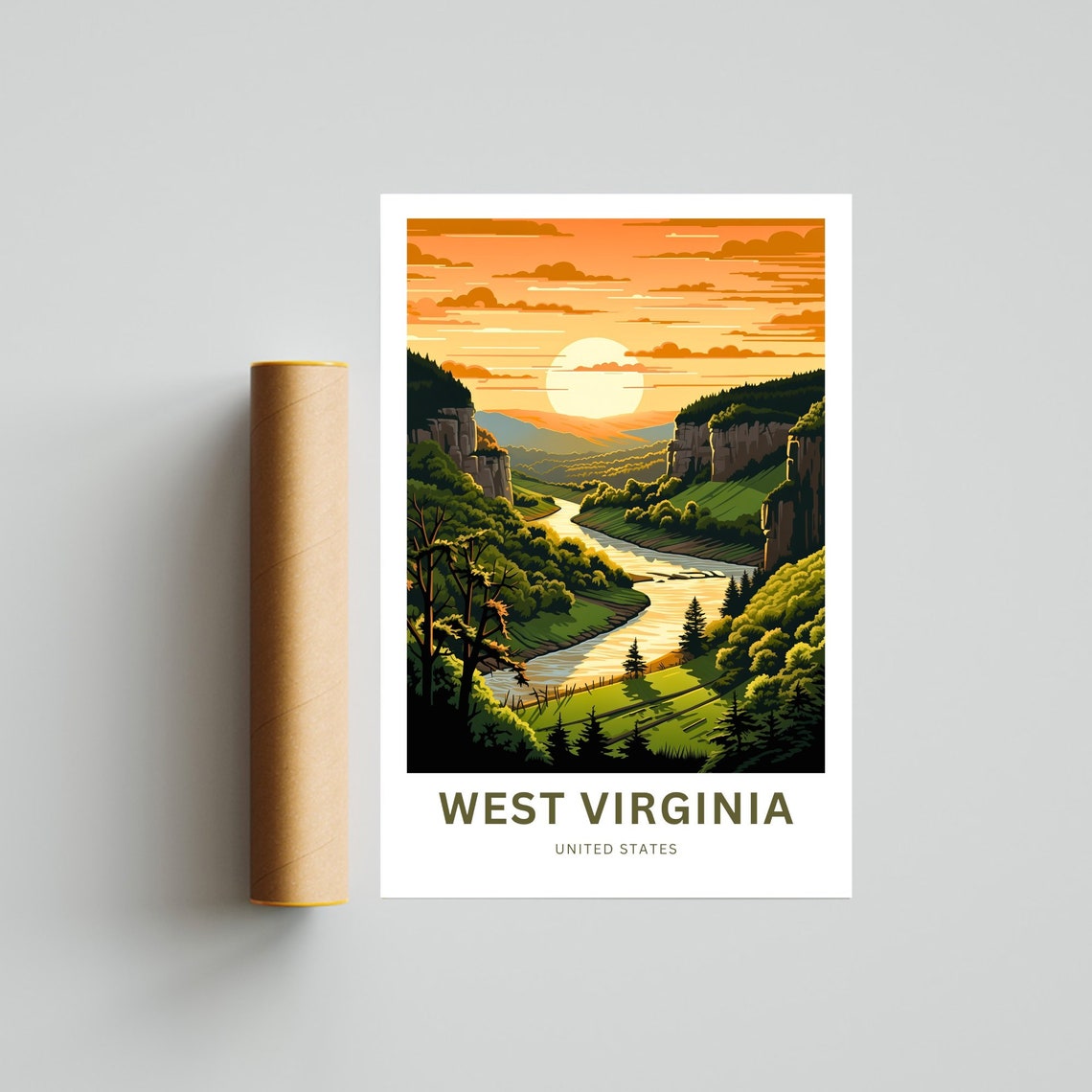 Personalized West Virginia River Gorge Sunset Valley Travel Poster - Image 4