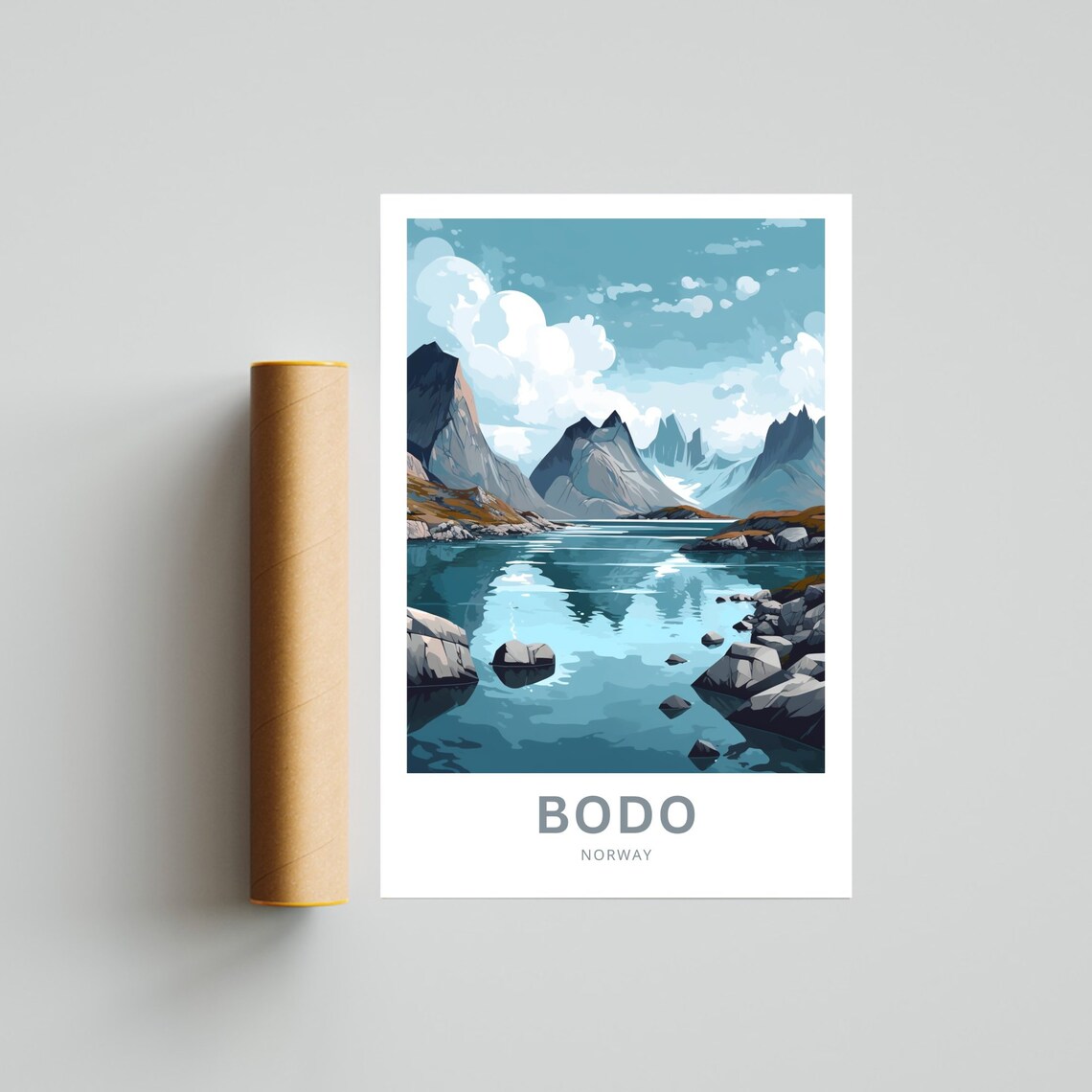 Bodo Norway Arctic Mountain Peaks Lake Reflection Travel Poster - Image 4