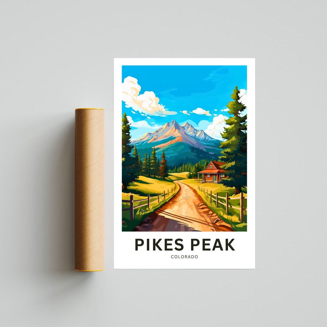 Pikes Peak Colorado Mountain Cabin Custom Text Travel Poster - Image 4