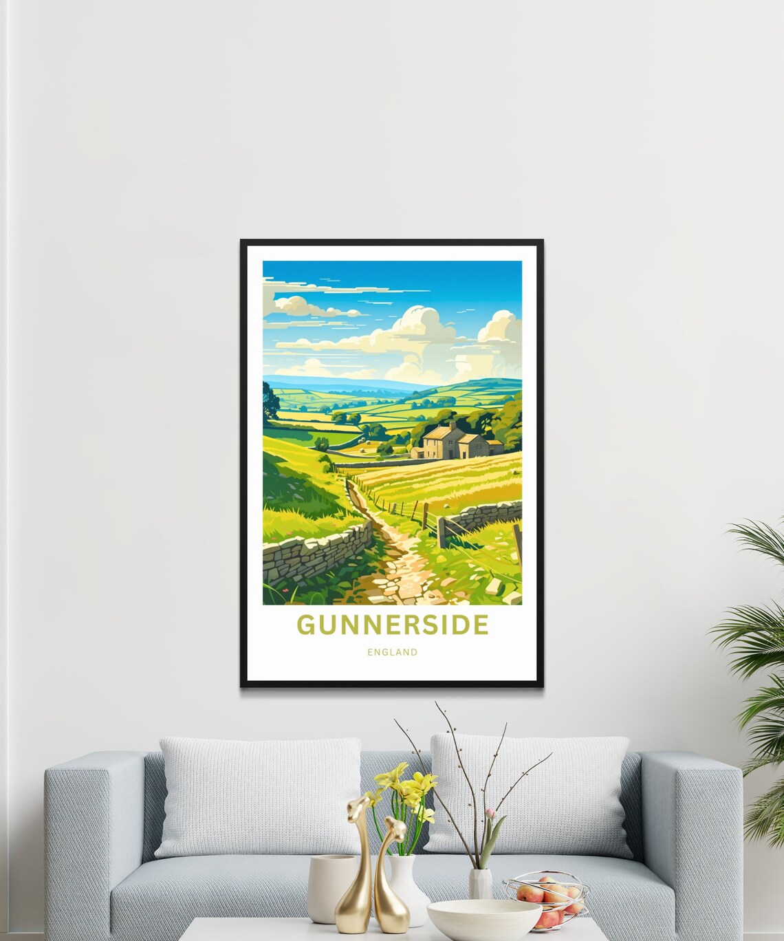 Gunnerside England Green Valley Farmhouse Stone Wall Travel Poster - Image 4