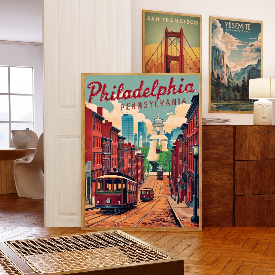Philadelphia Pennsylvania Vintage Trolley Retro Travel Poster - Image 5