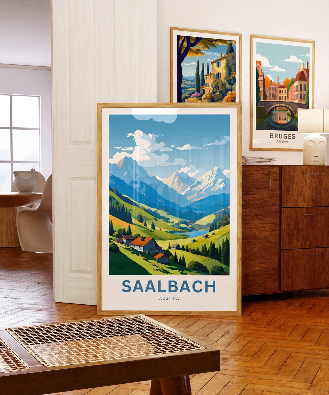 Personalized Saalbach Austria Green Valley Chalets Summer Poster - Image 5