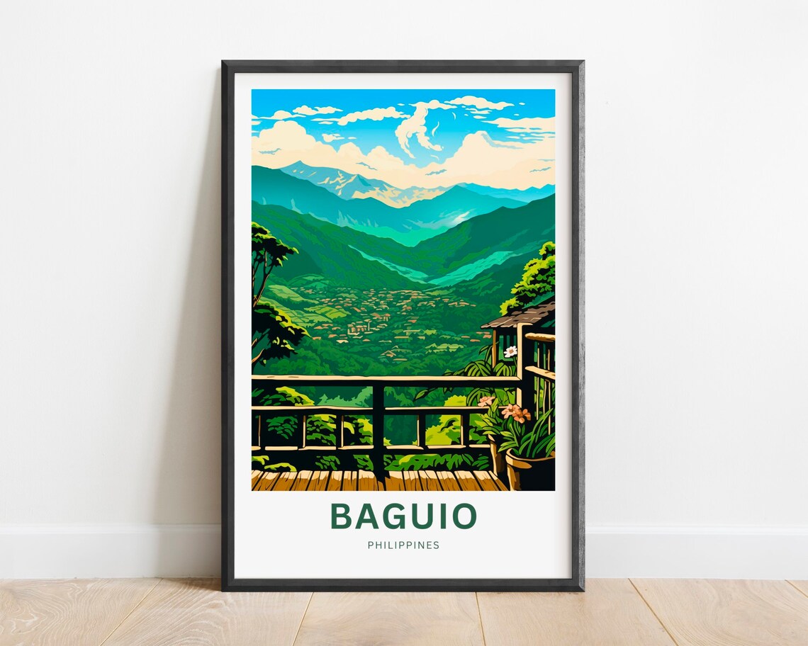 Baguio Philippines Mountain Valley Terrace View Vintage Travel Poster