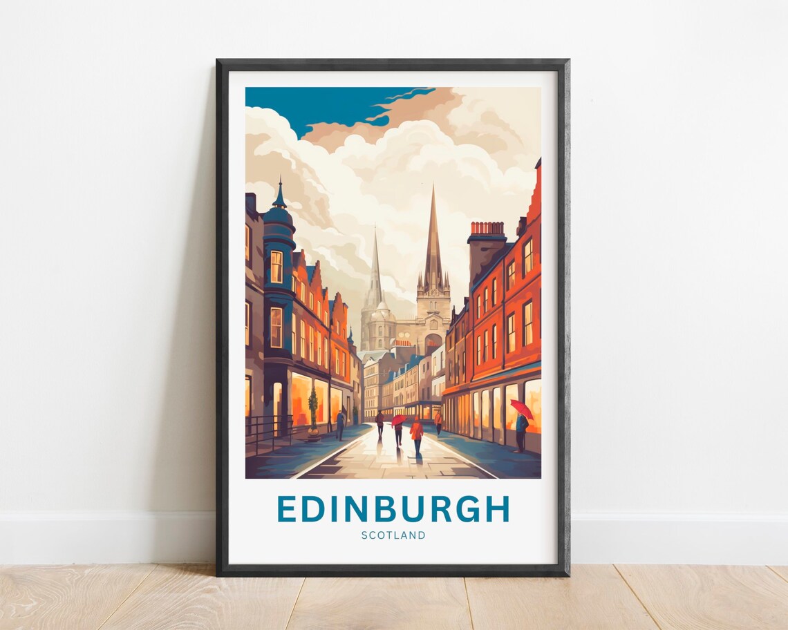Edinburgh Scotland Old Town Street Rainy Day Umbrellas Poster