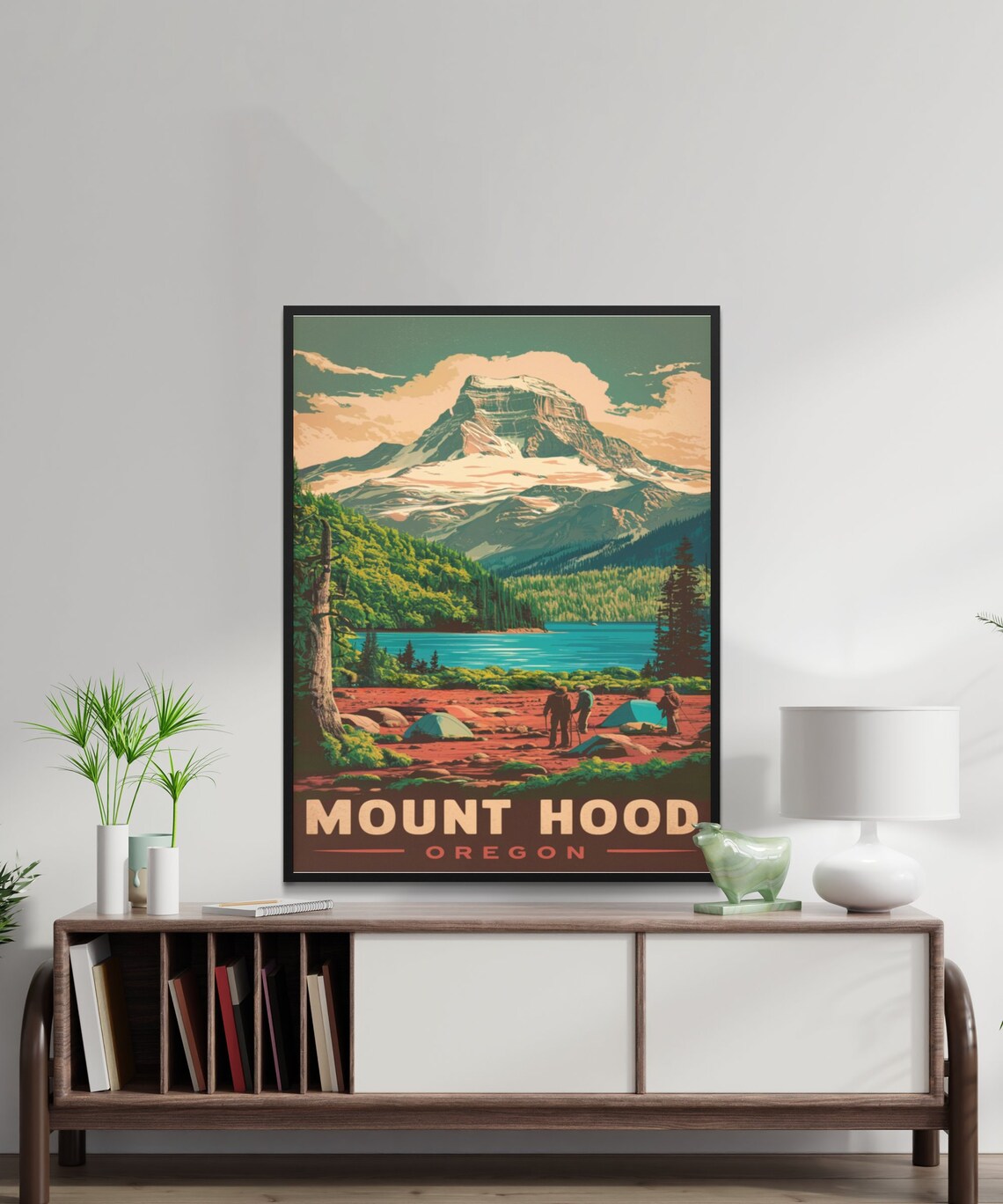 Mount Hood Oregon Vintage Travel Poster Mountain Lake Campsite Art - Image 2