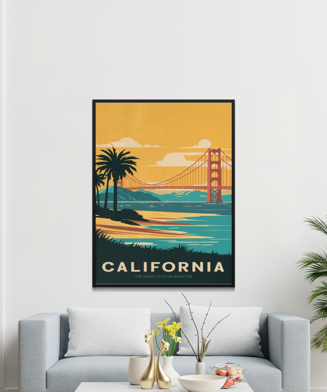 California Golden Gate Bay Palms Sunset Adventure Travel Poster
