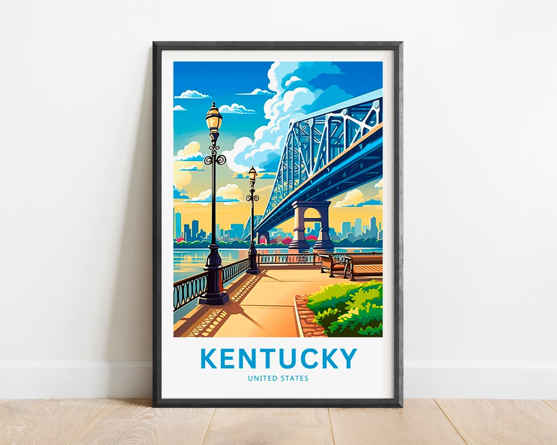 Kentucky United States Riverfront Bridge Skyline Travel Poster