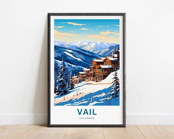 Vail Colorado Ski Resort Snowy Lodge Mountain Pines Travel Poster