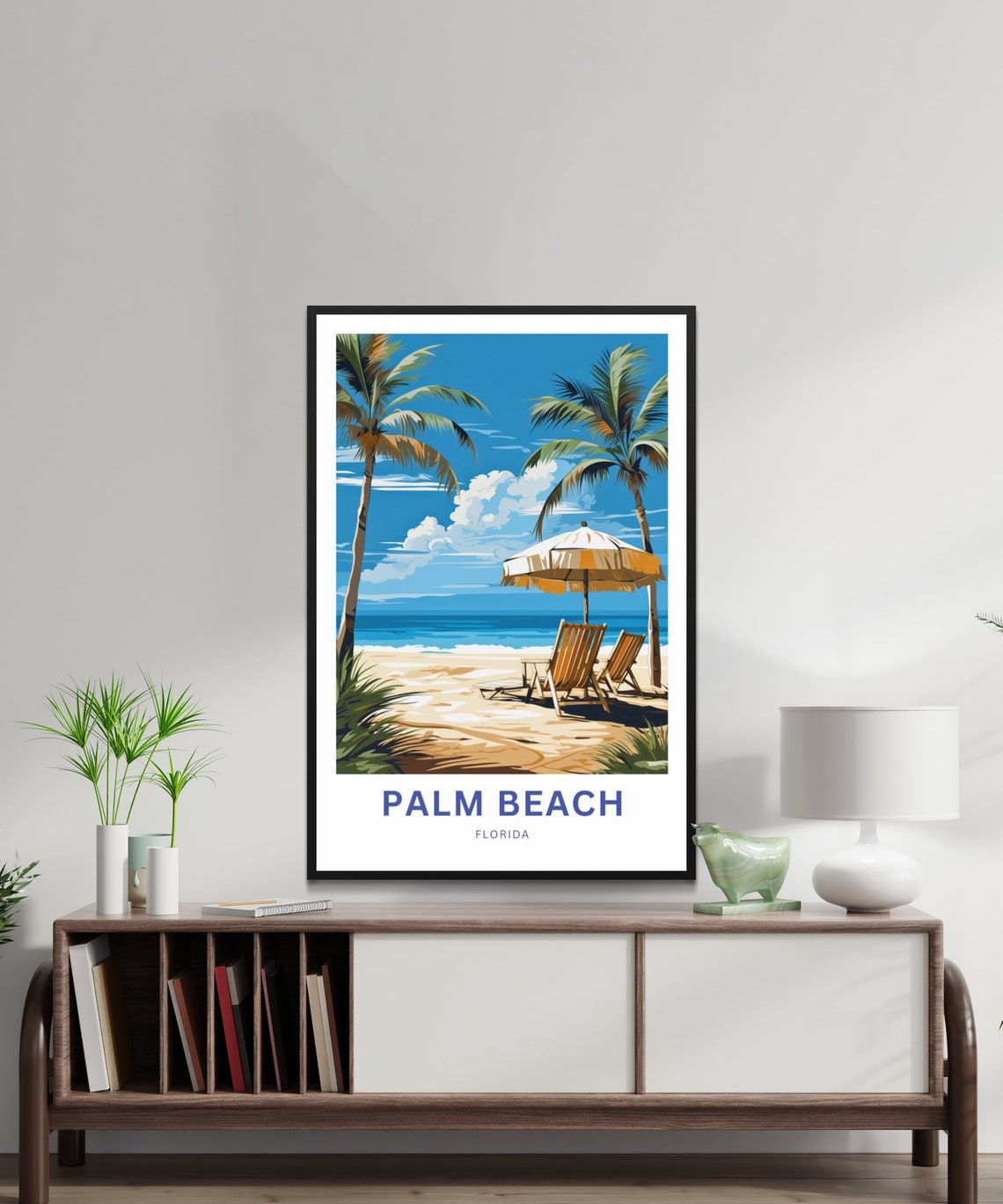 Palm Beach Florida Swaying Palm Trees Umbrella Chairs Poster - Image 2