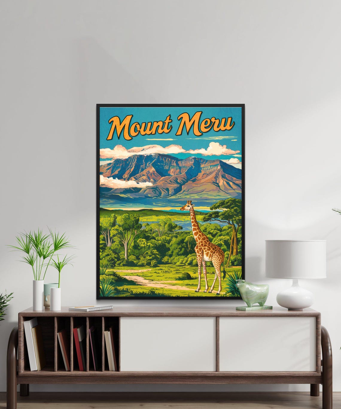 Mount Meru Tanzania Giraffe Grassland Mountain Travel Poster - Image 2