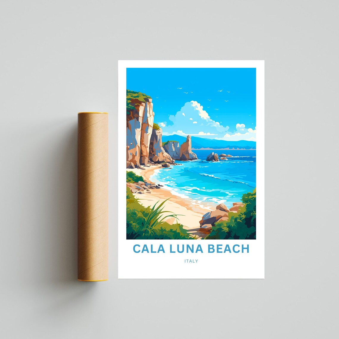 Cala Luna Beach Italy Sea Cliffs Customizable Beach Travel Poster - Image 4