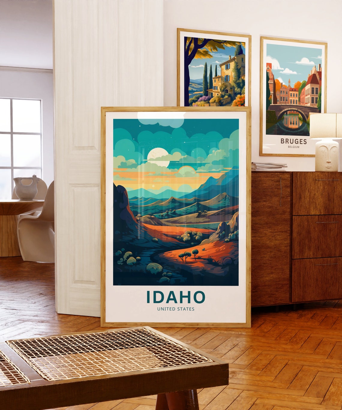 Idaho Desert Night Moonlit Valley Mountain Custom Text Poster - Image 5