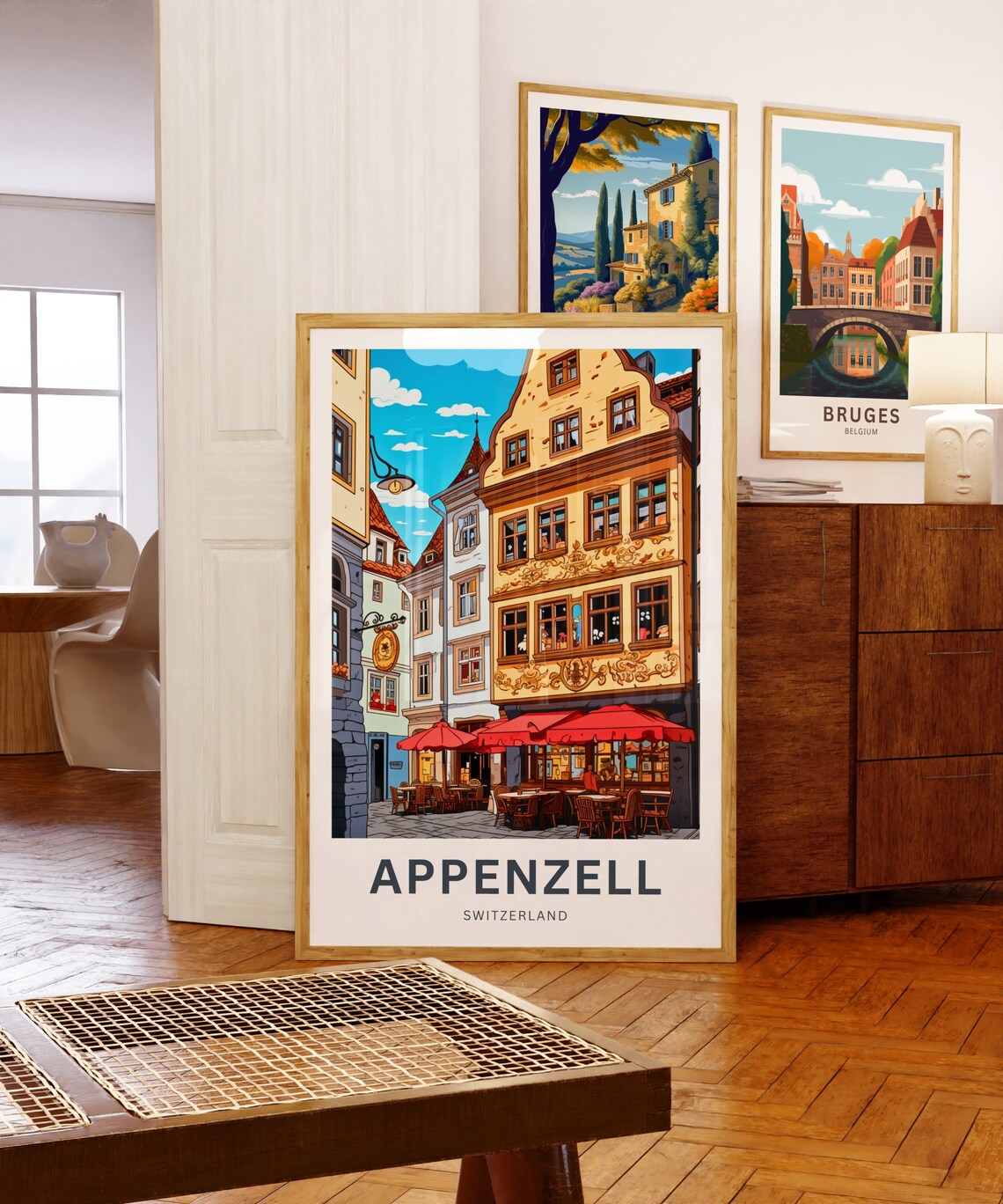 Appenzell Switzerland Old Town Cafe Frescoes Street Travel Poster - Image 5