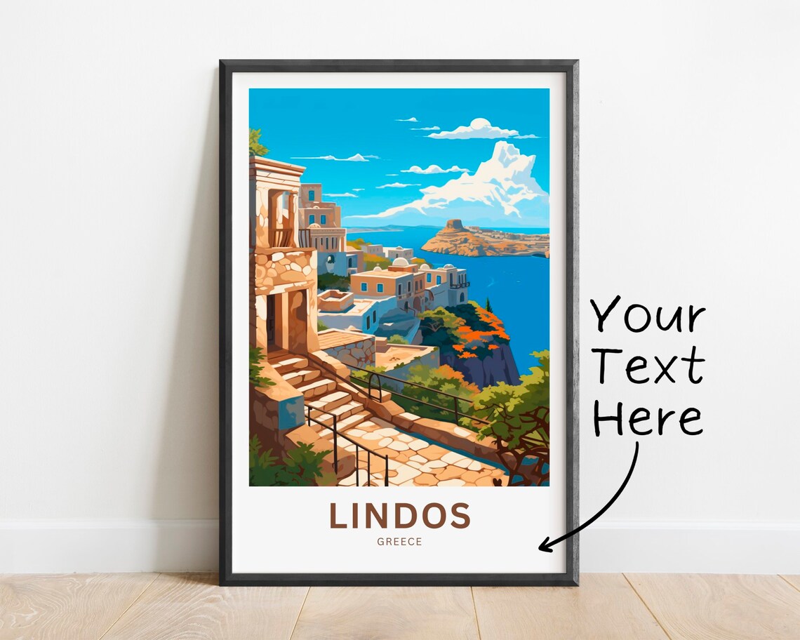 Personalized Lindos Travel Poster, Greece Wall Art
