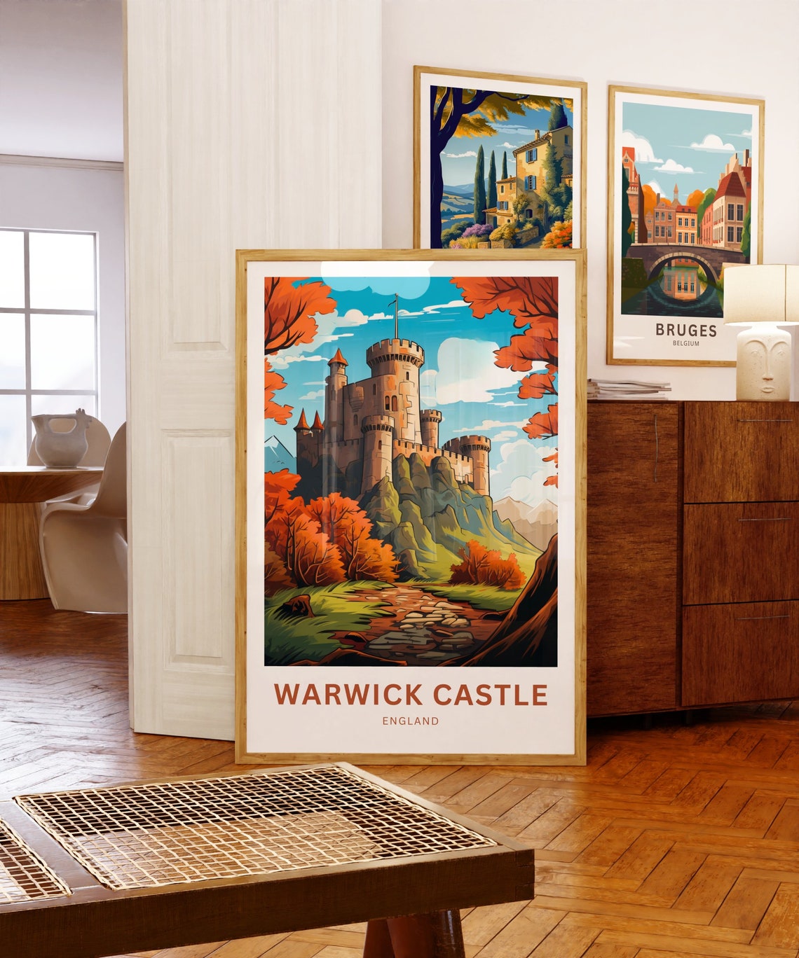 Personalized Warwick Castle England Autumn Vintage Travel Poster Gift - Image 5