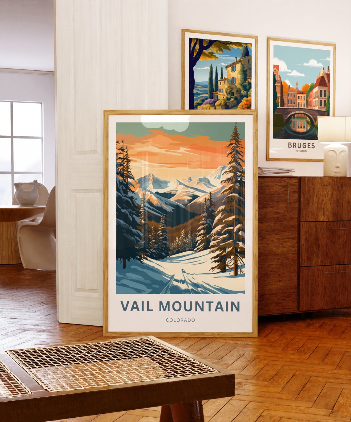 Vail Mountain Colorado Snowy Ski Slopes Sunset Travel Poster - Image 5
