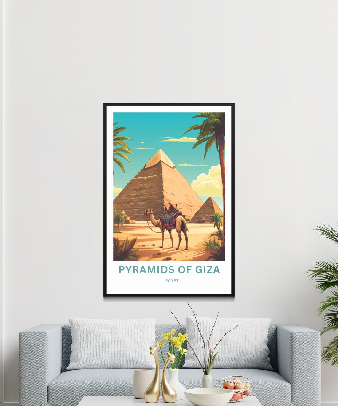 Personalized Pyramids of Giza Egypt Camel Palm Trees Art Poster - Image 3