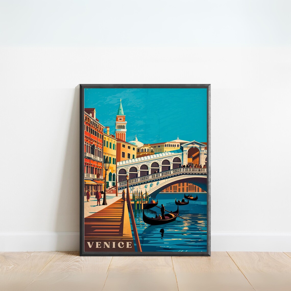 Venice Rialto Bridge St Marks Campanile Canal Vintage Travel Poster
