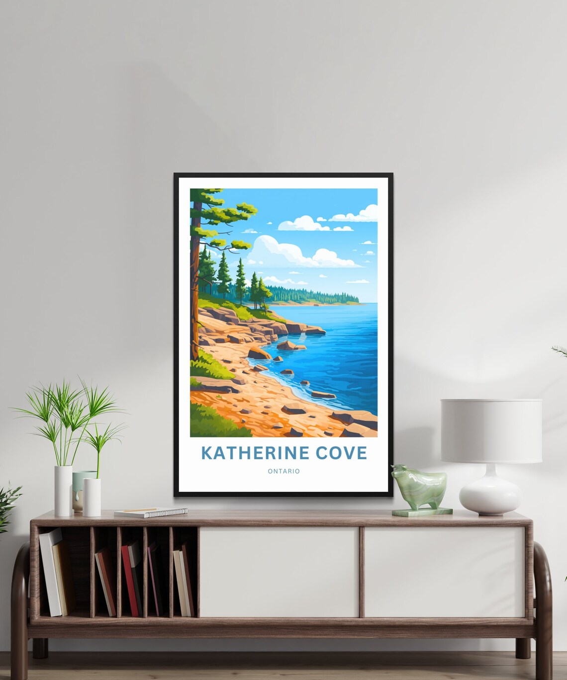 Katherine Cove Ontario Pine Forest Rocky Shoreline Scene Poster - Image 2