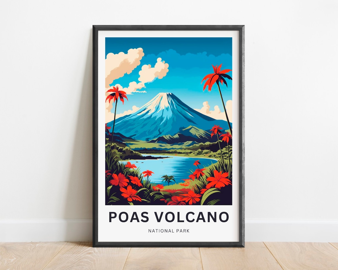 Poas Volcano Travel Poster, Costa Rica National Park