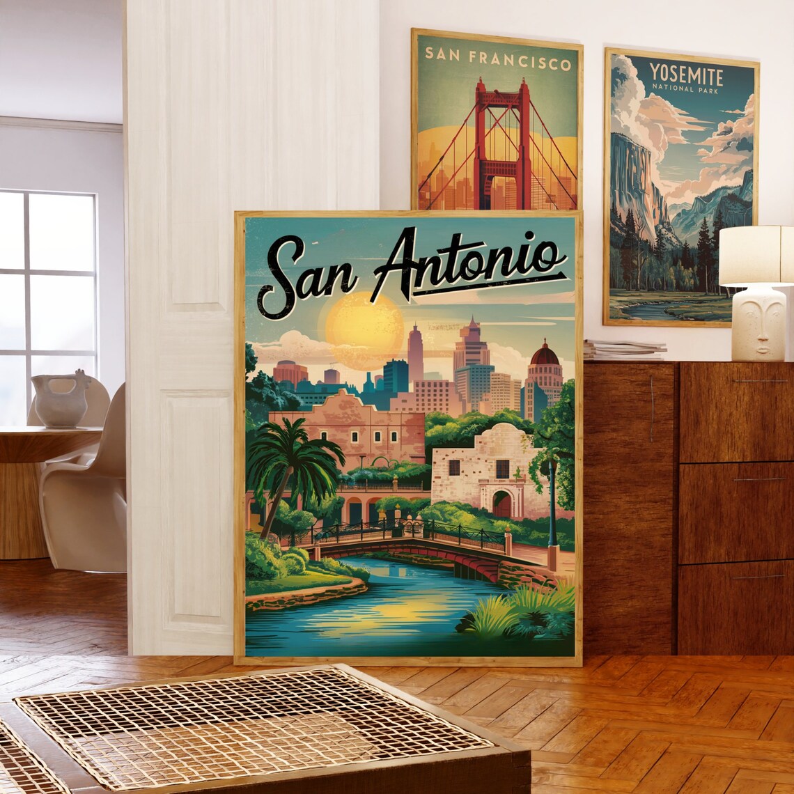 San Antonio Texas Vintage River Walk City Skyline Travel Poster - Image 5