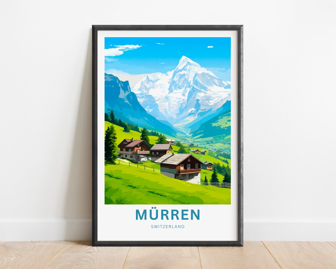 Murren Switzerland Alpine Chalets Snowy Peak Retro Travel Poster