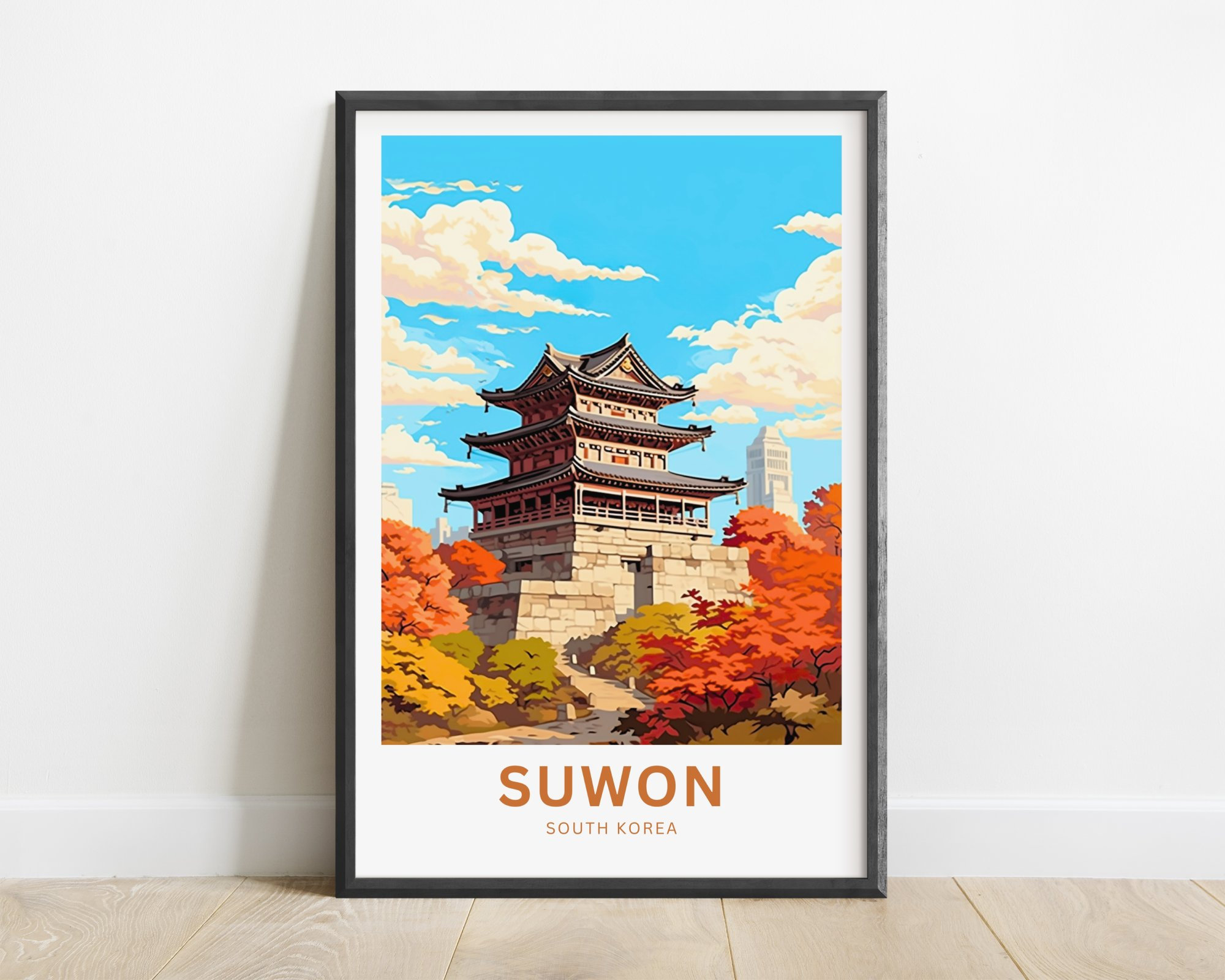 Suwon South Korea Historic Fortress Gate Autumn Foliage Art Poster