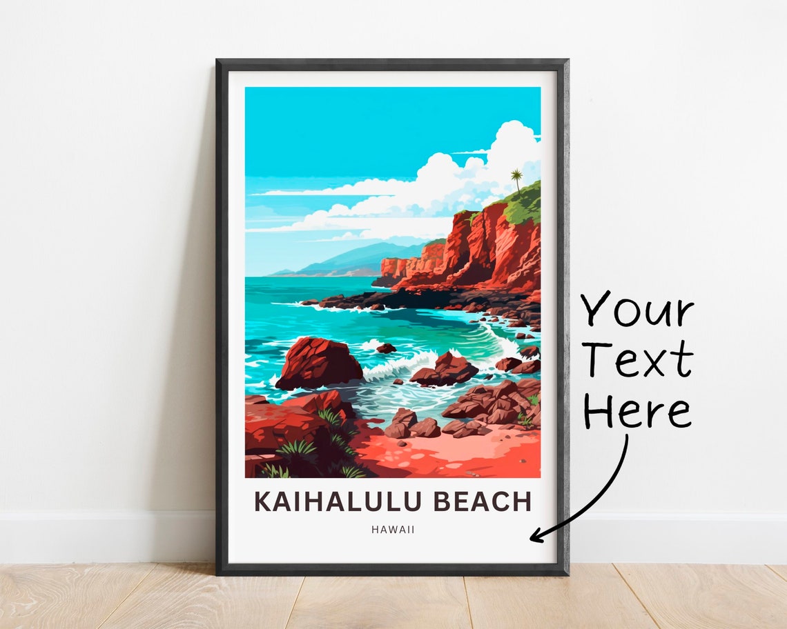 Kaihalulu Beach Hawaii Personalized Red Rock Shoreline Travel Poster