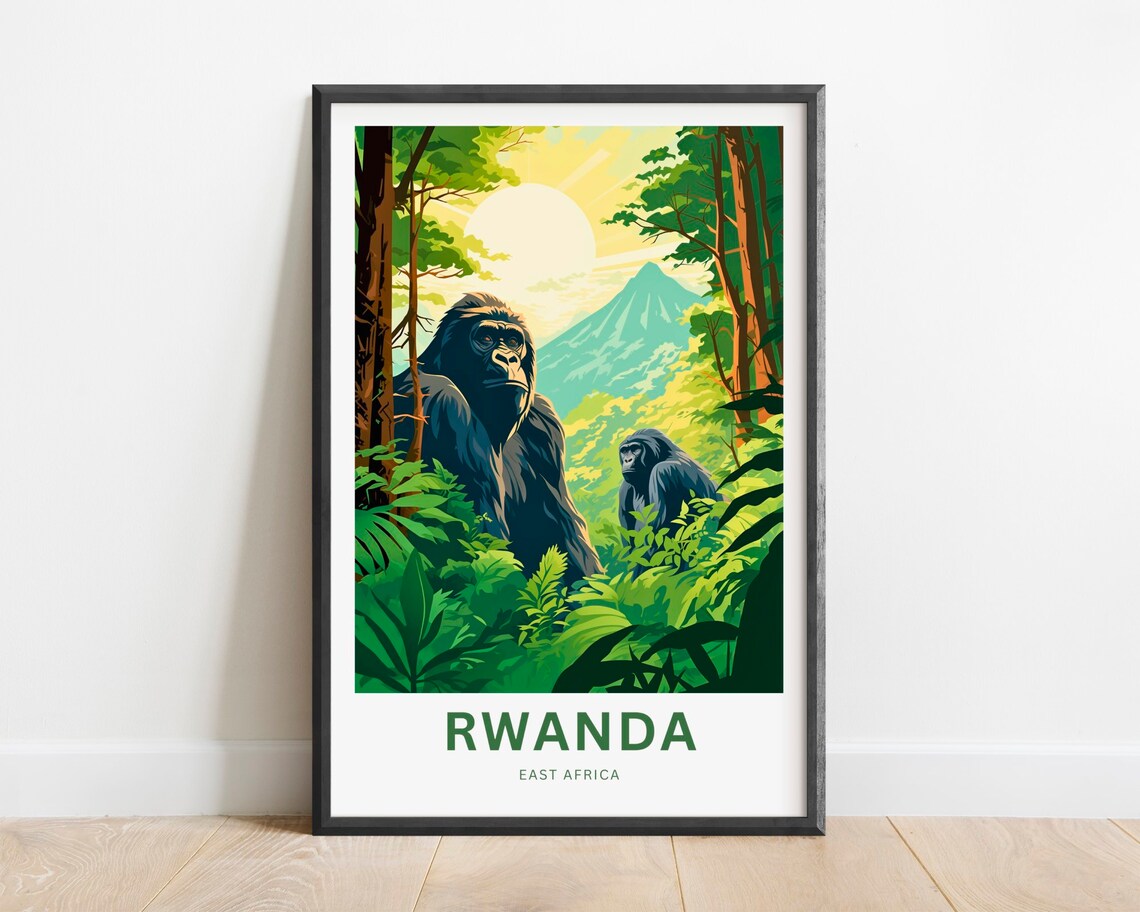 Rwanda East Africa Mountain Gorillas Volcano Misty Jungle Poster