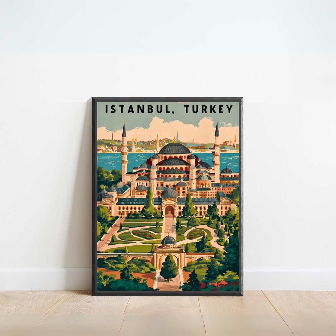 Istanbul Turkey Vintage Grand Mosque Gardens Retro Travel Poster