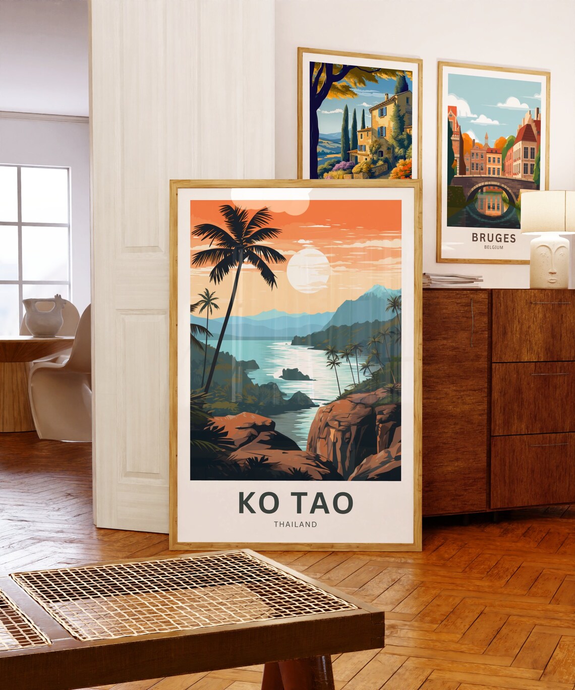 Ko Tao Thailand Tropical Sunset Bay Palm Silhouette Travel Poster - Image 5