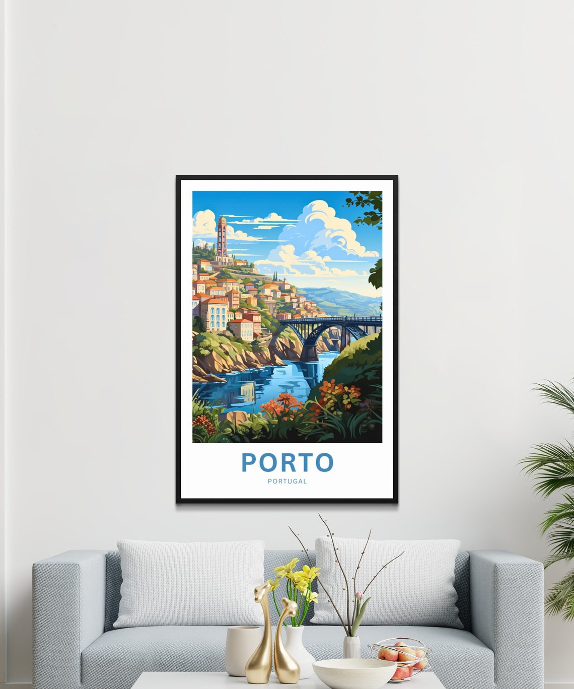 Personalized Porto Portugal Riverside Bridge Hillside Gift Poster - Image 3