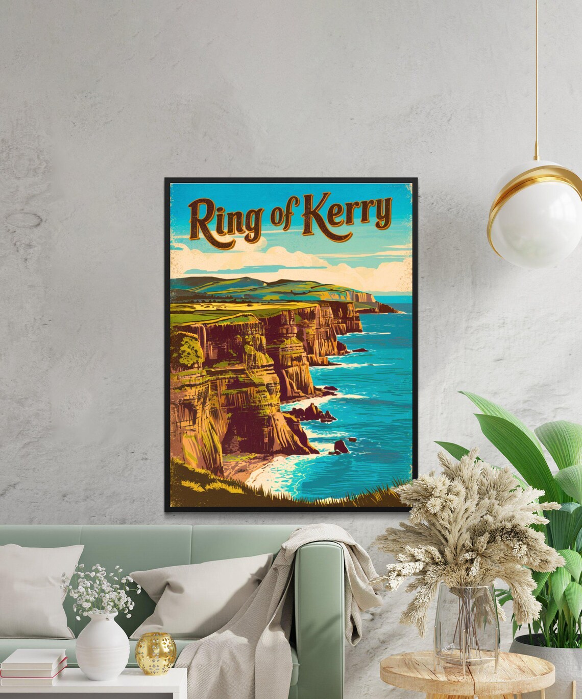 Ring of Kerry Ireland Golden Cliffs Turquoise Sea Vintage Art Poster - Image 3