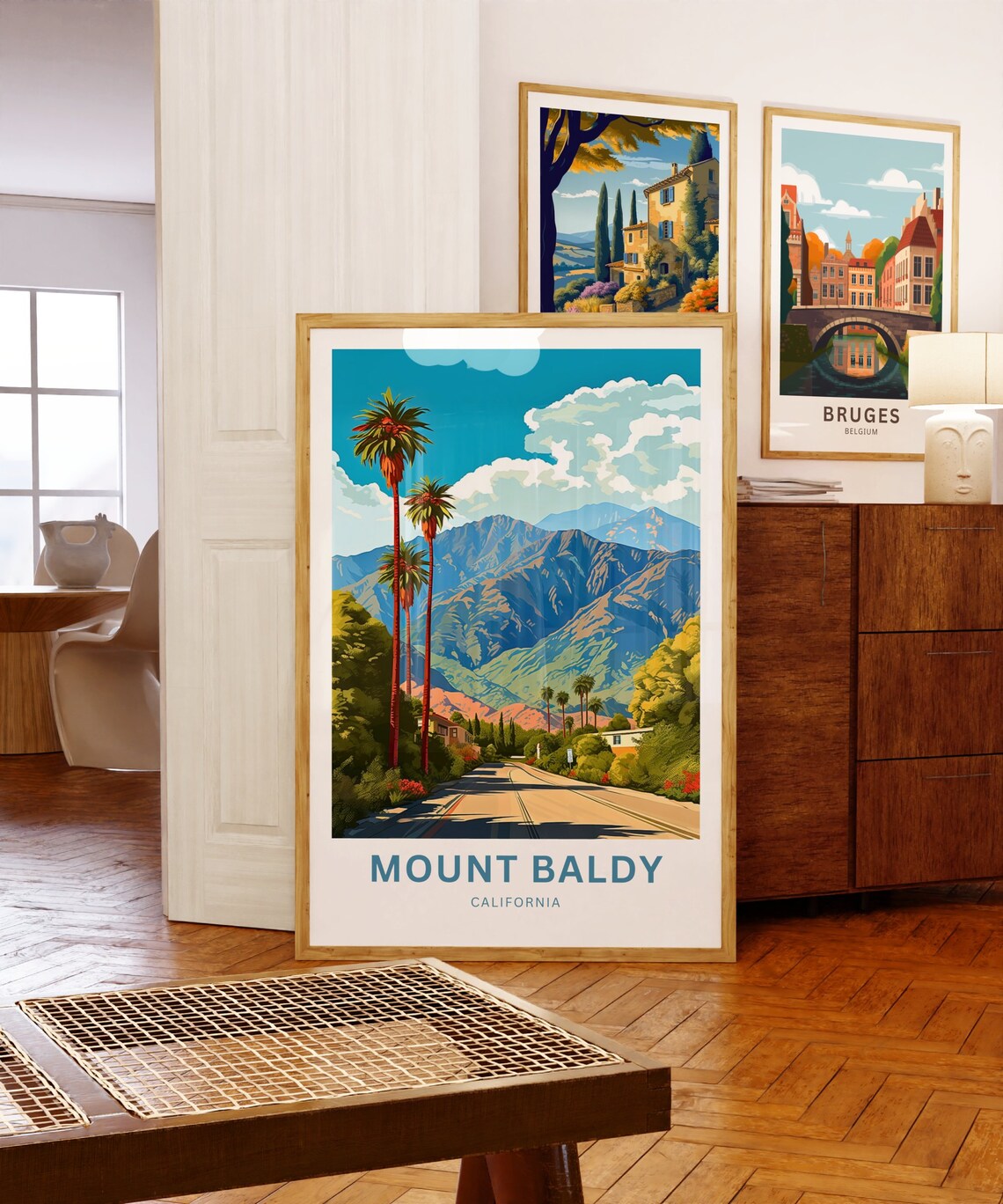 Mount Baldy California Sunlit Palm Lined Road Mountain Poster - Image 5