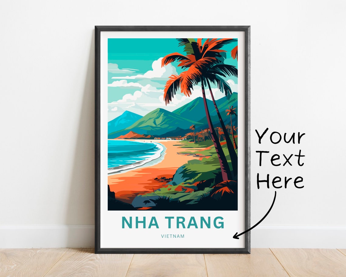 Nha Trang Vietnam Tropical Beach Palm Trees Mountains Poster